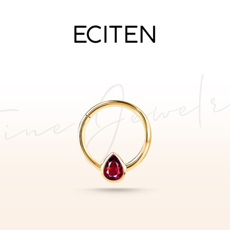 14K Solid Gold Cartilage Hoop: Pear Cut Ruby Piercing